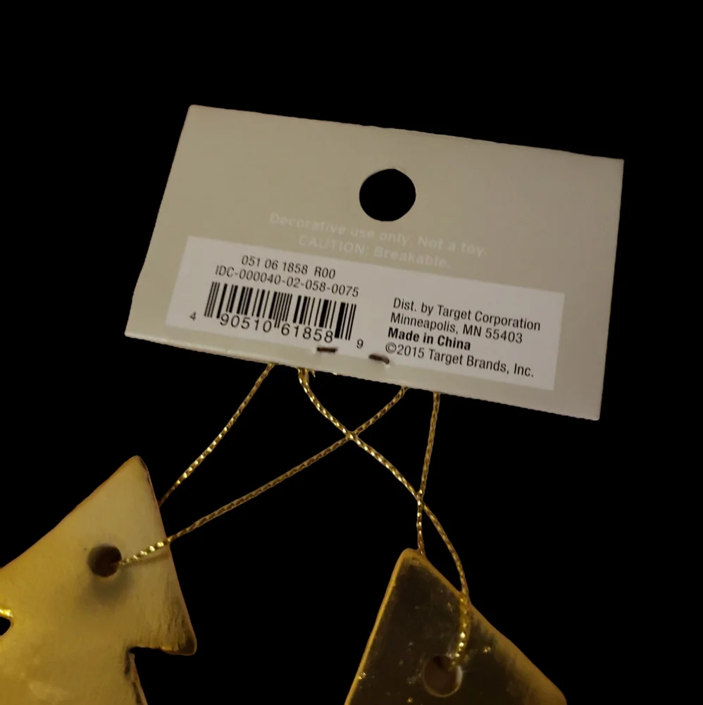 3/$10 Target Brand Set of 2 Holiday Golden Bar Tree Shaped Ornaments